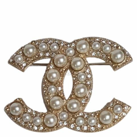 Chanel Large CC Gold Pearl Brooch