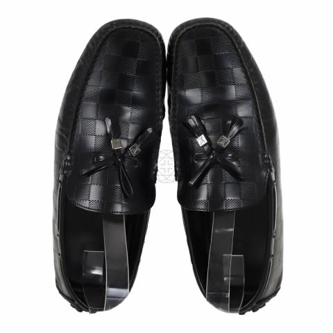 LOUIS VUITTON Leather Damier Loafers Men's Black Shoes Size UK9 ☆ US10  ☆ EU44