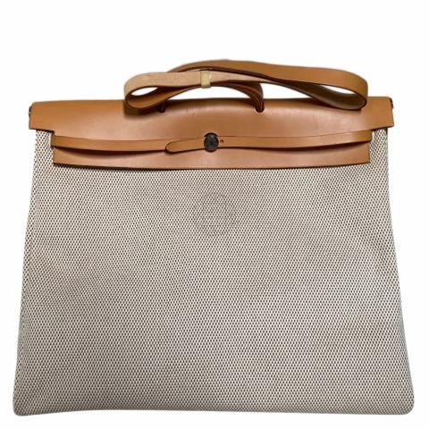 Hermes Beige/Natural Brown Canvas and Leather Herbag 39 bag Hermes