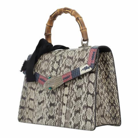 Gucci Lady Lock Large Tote Blue Snakeskin Top Handle Bag