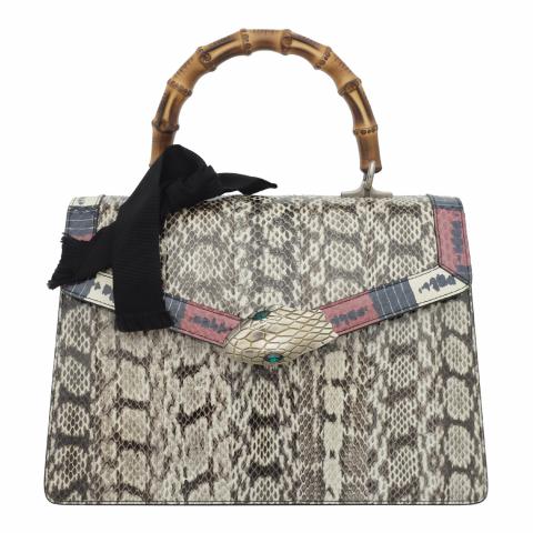 Sell Gucci Snakeskin Lilith Bamboo Top Handle Bag Grey