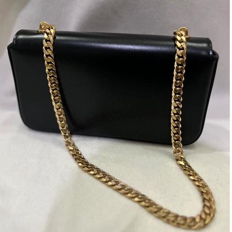 CELINE Shiny Calfskin Triomphe Chain Shoulder Bag Black 1135058