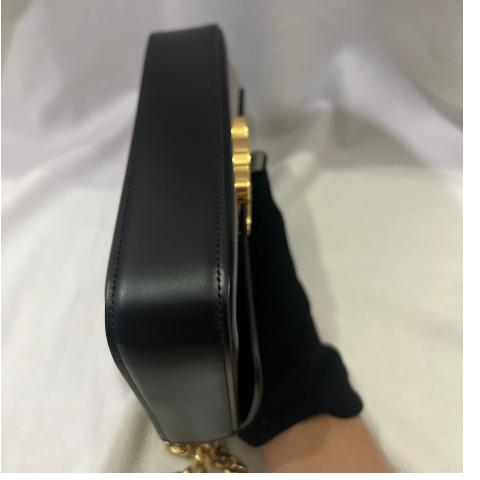 CELINE Shiny Calfskin Triomphe Chain Shoulder Bag Black 1135058