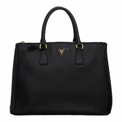 Bicolor Saffiano Double-Zip Tote Bag Black/White