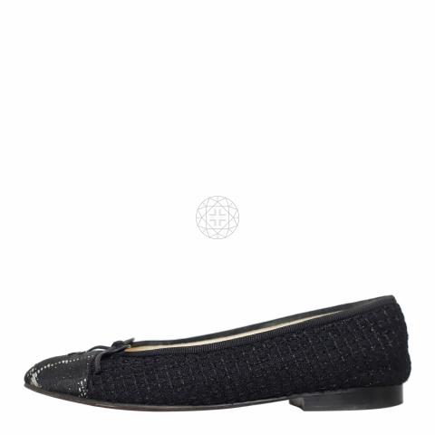 Sell Chanel Cap Toe Tweed Ballerina Flats - Black