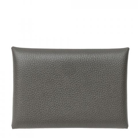 Hermes Calvi Card Holder in Gris Meyer Evercolor Leather and PHW