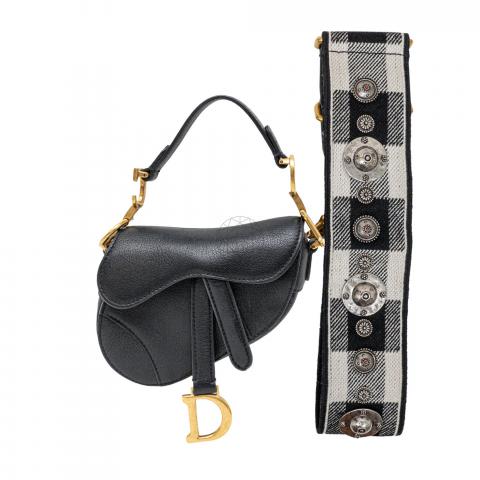 Sell Christian Dior Micro Saddle in Goatskin with Checkered Studded Bag  Strap - Black