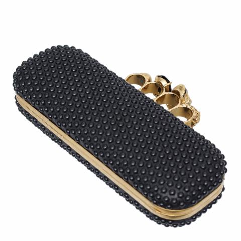 アクセサリー MacAdason McQueen // Black & Gold Leather Studded Skull Envelope Card