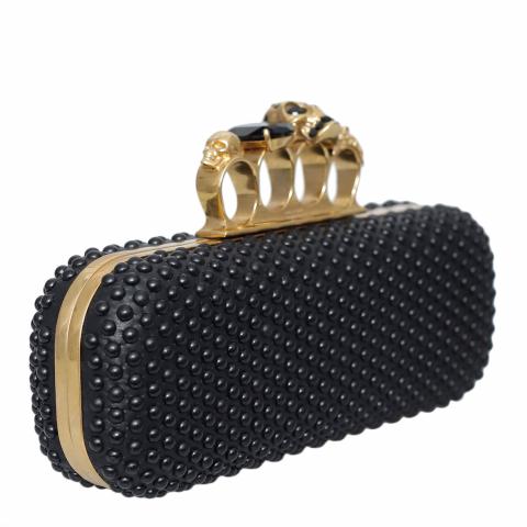 Sell Alexander McQueen Skull Four-Ring Studded Clutch Black/Gold