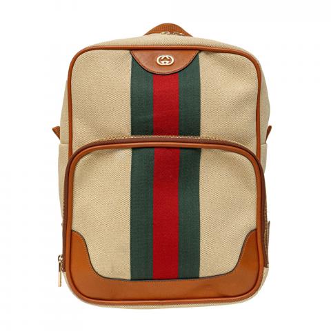 Sell Gucci Web Stripe Canvas and Leather Backpack Cream