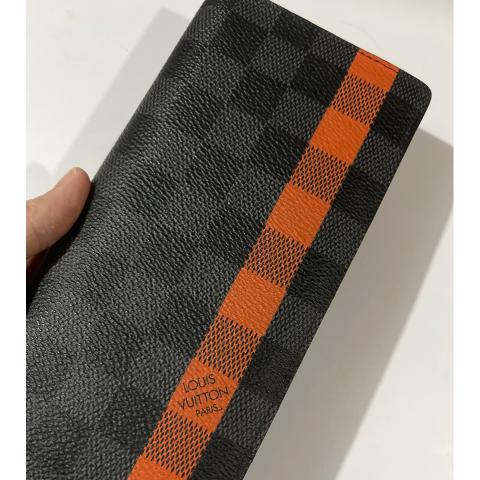 LOUIS VUITTON Damier Graphite Stripe Brazza Wallet Orange 225807