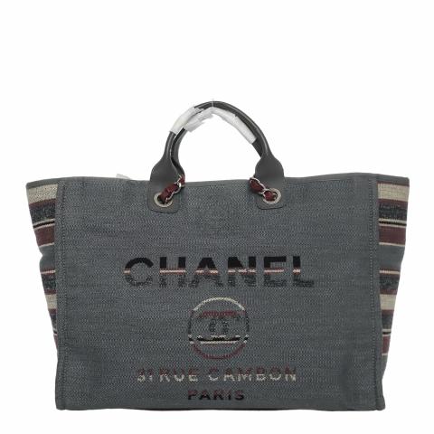 Chanel canvas large deauville tote grey new arrivals