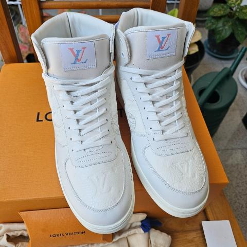 Louis Vuitton Men's White Leather Rivoli Sneaker Boot Monogram