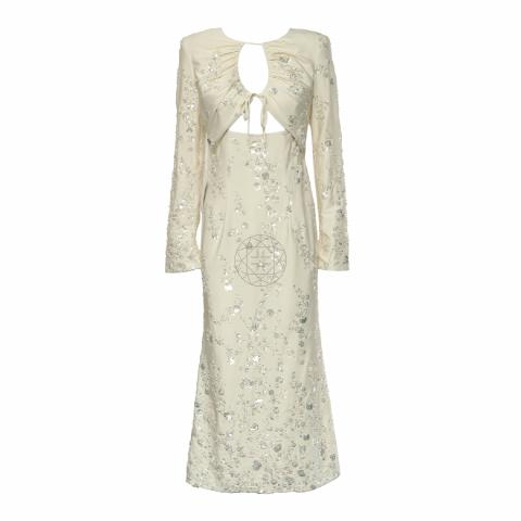 knee length dresses for ladies Self-Portrait - White Satin Ramie Midi Dress main image 0