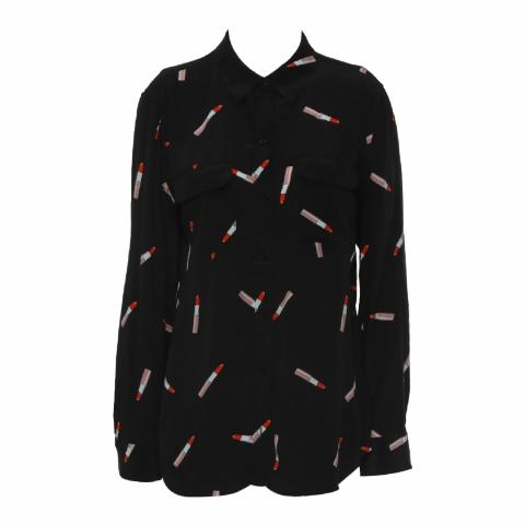 Sell Equipment Lipstick Print Button-Up Shirt Black