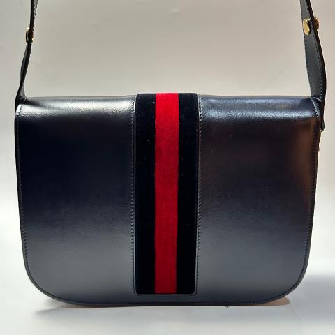 Gucci 1955 Horsebit Shoulder Bag with Velvet Trim Blue/Navy Blue