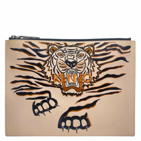 Sell Kenzo Geo Tiger Leather Clutch Rose Clair Light Brown Soft