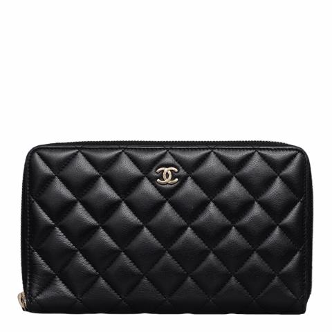 Sell Chanel Lambskin Zip Around Organizer Wallet Black