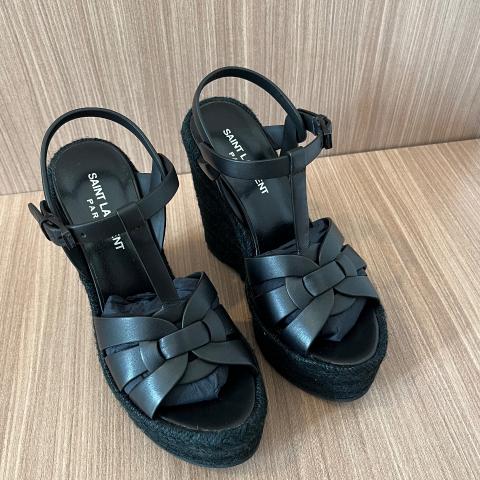 Saint laurent black on sale wedges