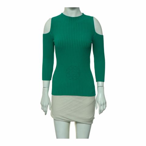 Maje Knitted Cut Out Shoulder Top Green