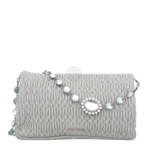 Sell Miu Miu Crystal Embellished Matelassé Flap Bag - Grey