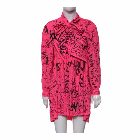 balenciaga pink graffiti dress Shirt dress