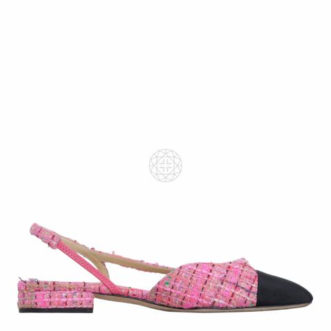 Sell Chanel Tweed Slingback Flats - Black/Pink | HuntStreet.com