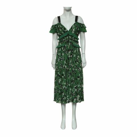 green emerald velvet dress SELF PORTRAIT Green Azaelea Floral-embroidered Woven Midi Dress UK 10 –  Reliked main image 0