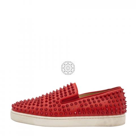 Sell Christian Louboutin Roller Boat Spike Leather Slip On Red HuntStreet