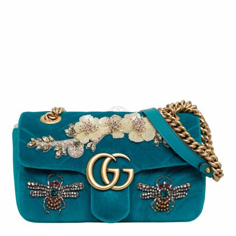 Sell Gucci Mini Velvet Embroidered GG Marmont Flap Bag Teal HuntStreet