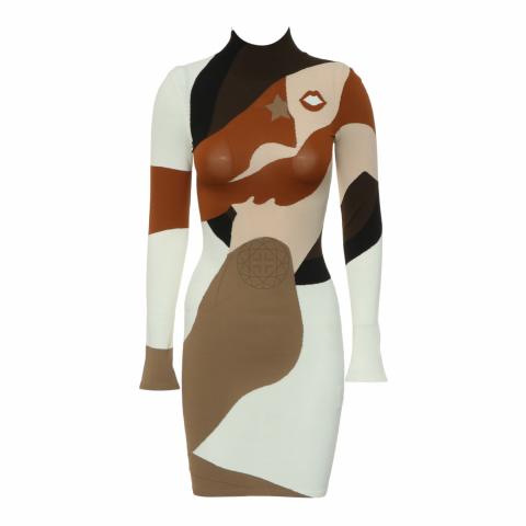 Sell Fendi SS'22 Runway Printed Intarsia High-Neck Fitted Sweater Dress - Brown/Multicolor | HuntStreet.com Sell Fendi SS'22 Runway Printed Intarsia High-Neck Fitted Sweater Dress - Brown/Multicolor | HuntStreet.com