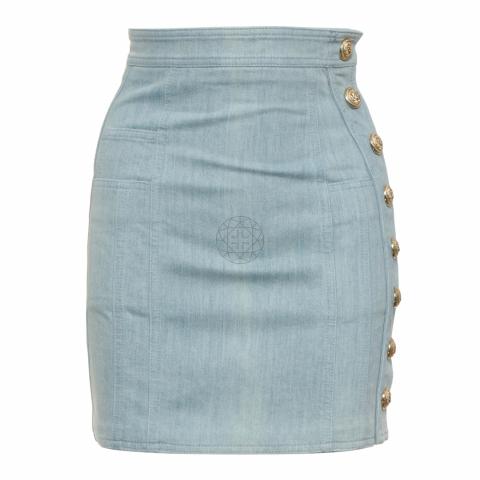 Sell Balmain Zip Up Denim Skirt - Light Blue | HuntStreet.com