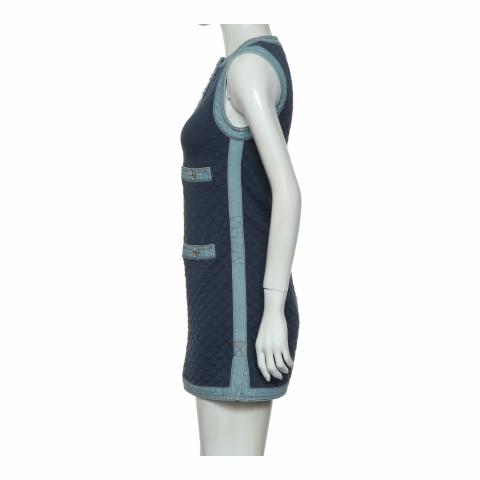 Sell Chanel 20P Denim-Trimmed Sleeveless Quilted Knit Dress