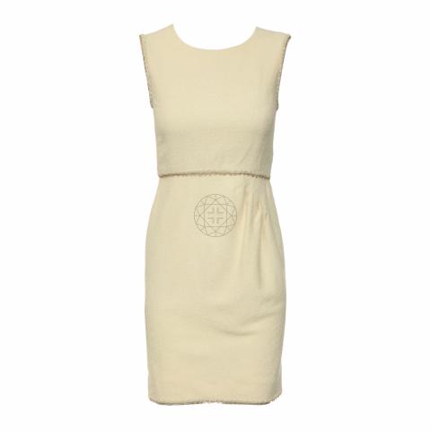 beige faux leather dress Chanel 23C Red, Black, White & Beige dress size 38 – Wararni.com main image 1