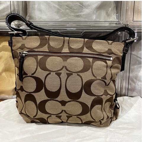 良品 979 Coach Signature Shoulderbag Brown Coach Brown Signature Canvas & Leather Double Buckle