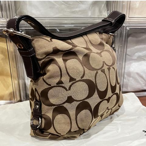 良品 979 Coach Signature Shoulderbag Brown Coach Brown Signature Canvas & Leather Double Buckle