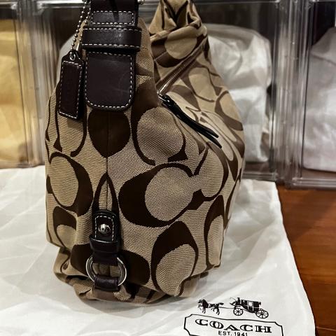 良品 979 Coach Signature Shoulderbag Brown Coach Brown Signature Canvas & Leather Double Buckle
