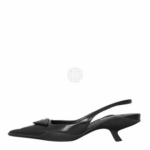 Sell Prada Brushed Leather Triangle-Logo Slingback Pumps Black