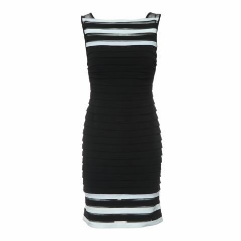 adrianna papell black and white dress Black Cap Sleeve Contrast Trim Sheath Dress