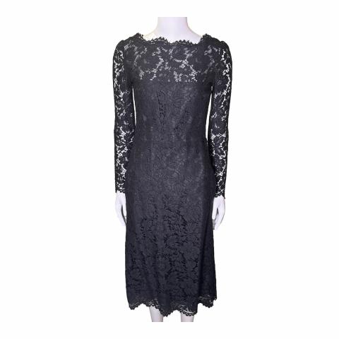 three floor black lace dress Black Lace 3D Rosette Mermaid Sheer Long Sleeves Prom Dress main image 1