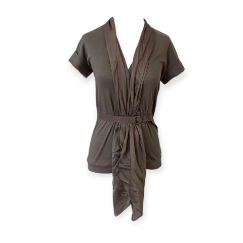 Sell Brunello Cucinelli Silk Khaki Top - Brown/Grey