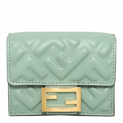 Fendi Baguette Micro Trifold Leather Wallet Green