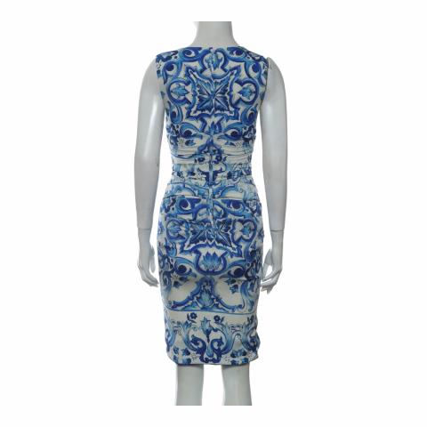 dolce and gabbana blue tile dress DOLCE&amp;GABBANA Majolica Dress Blue  REAWAKE