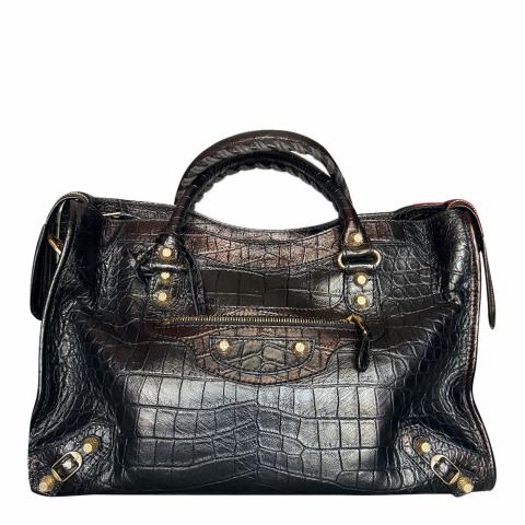 Sell Balenciaga Croc-Embossed Regular City Bag - Black