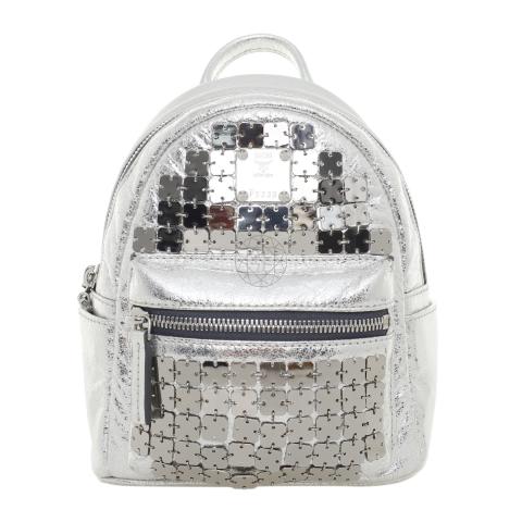 Metallic Silver Star-Stud Mini Backpack MCM Metallic Silver Monogram Visetos Studded Small Stark  main image 3