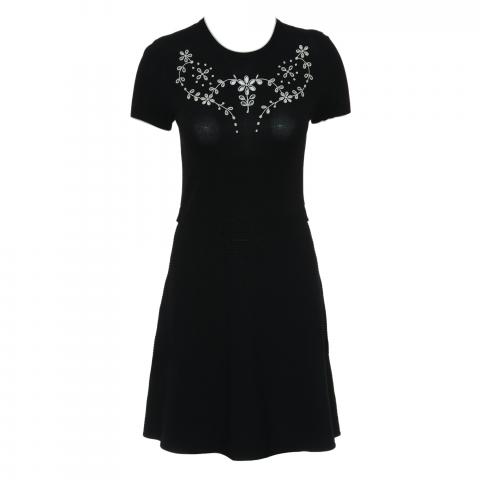 red valentino knit dress Red Valentino Black Rib Knit A-Line Dress W/ Lace Detail Size S