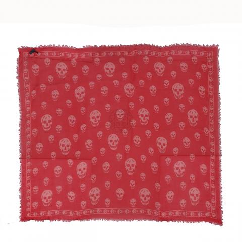 Sell Alexander McQueen Modal/Silk Skull Printed Fringe Scarf - Red