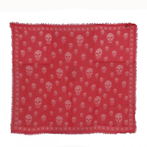 Sell Alexander McQueen Modal/Silk Skull Printed Fringe Scarf - Red