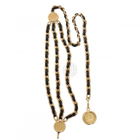 Chanel Vintage Gold Coin CC Chain Link Belt Chanel Vintage Gold Chain ID Plate and CC Coin Necklace/Belt  main image 2